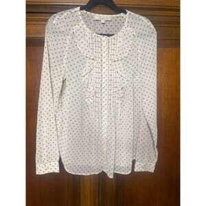 LOFT Star Print Ruffle Pintuck Blouse Cream Black